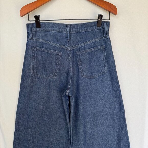 Gap Mid Rise UltraSoft Baggy Rinsed Dark Blue Denim Wide Leg Jeans Size 27 Long - Picture 9 of 11